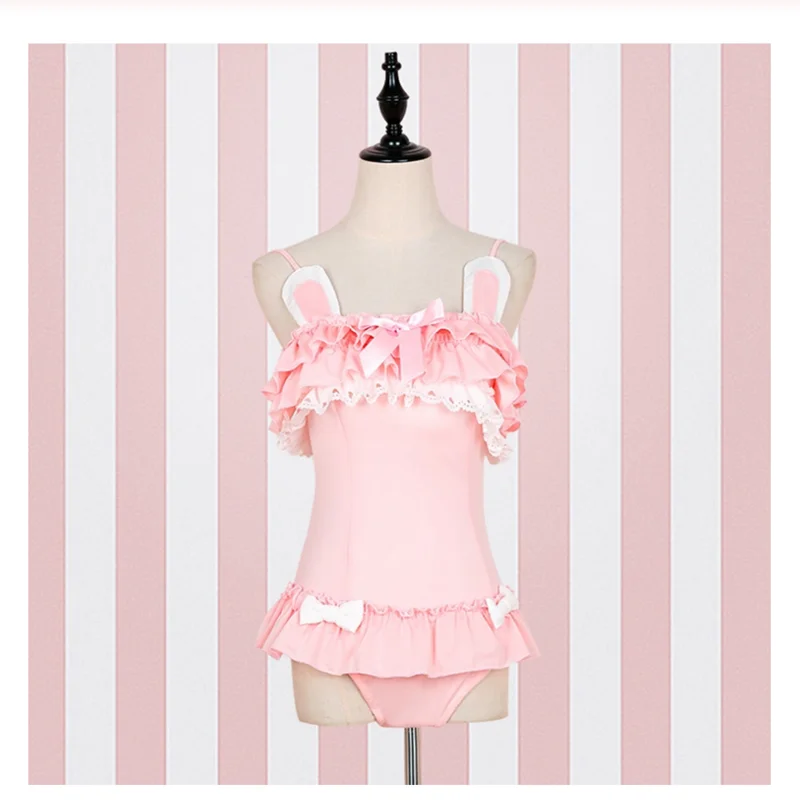 One Piece Swimsuit Cute Sexy Anime Cosplay Costume Women Kawaii Black Cat & Powder Rabbit Swimsuit Lolita Japanese Sukumizu