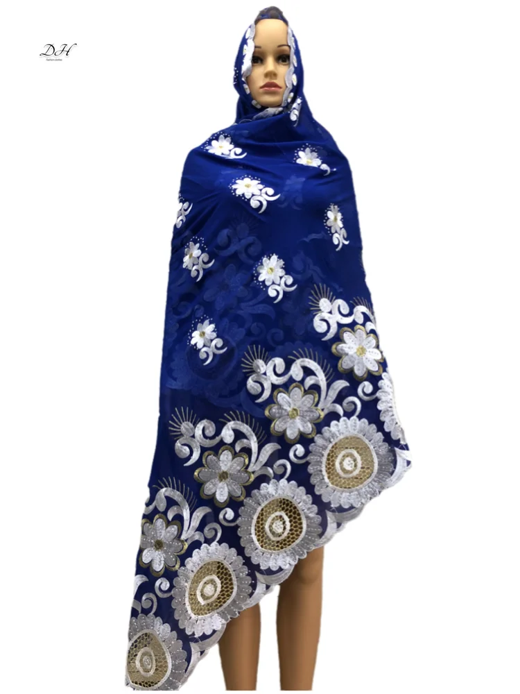 

African Fashion Muslim Turban Women Big Size Cotton Scarf Islamic Hijab Pashmina Embroider Ramadan Dubai Headband for Lady