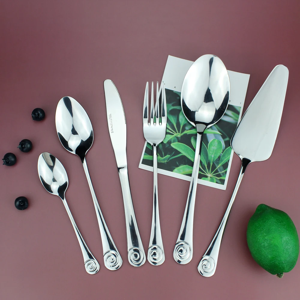 LUCF Stainless Steel Western Practical Dinnerware with Cake Server 6pcs Separate Resonable Cutlery Mirror Polish for family