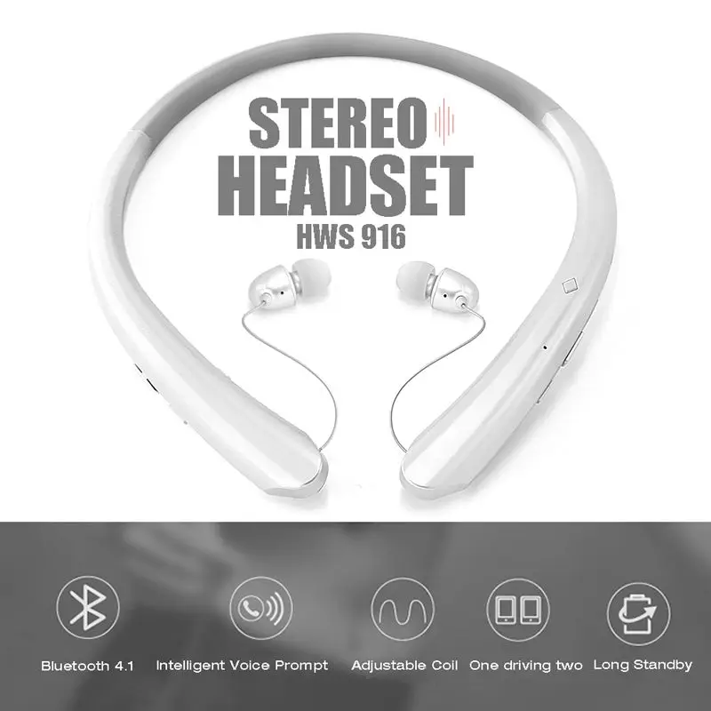 Earphone Bluetooth HWS916 Wireless Headset Neckband Deep Bass Headphone IPX5 Waterproof Sport Earbud with Noise Cancelling Mic