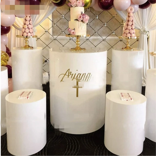 

5pcs/set)wedding cakes Baby shower Decor pedestal columns Gold Plinths cylinder stands gold baby shower yudao354