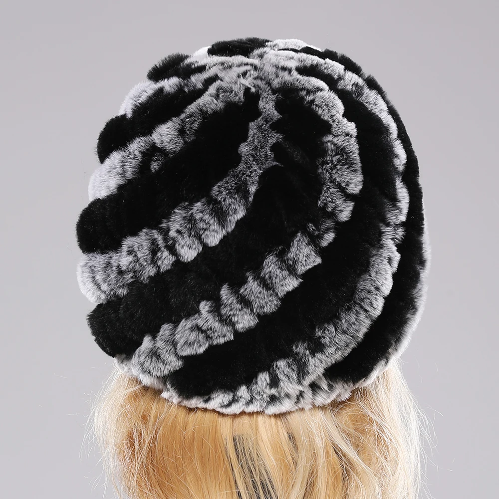 Chapeau en fourrure de lapin Rex véritable pour femme, bonnet de neige, crânes en tricot, bonnets moelleux, naturel, chaud, hiver