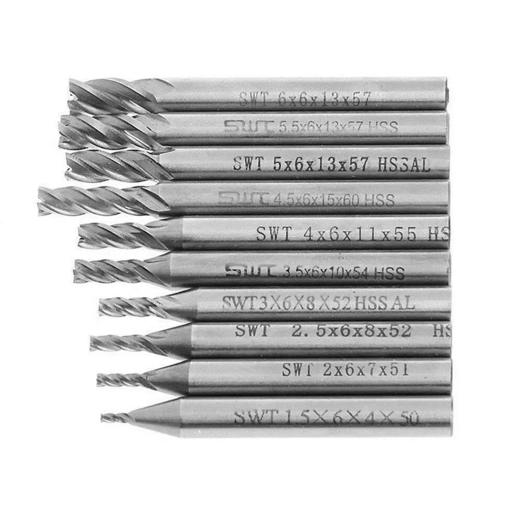10Pcs/set High Precision HSS Metal Cutter CNC Cobalt 1.5-6mm 4 Flutes Aluminum Milling Tool Key Seater Router Bit For Engraving