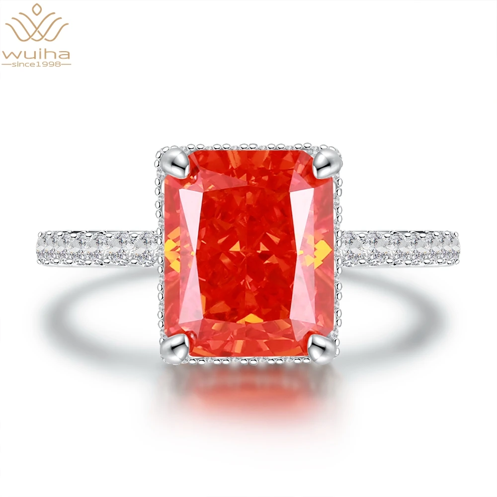 

WUIHA New Solid 925 Sterling Silver Crushed Ice Cut 8*10mm Padma Red Gem Created Moissanite Wedding Engagement Ring Fine Jewelry