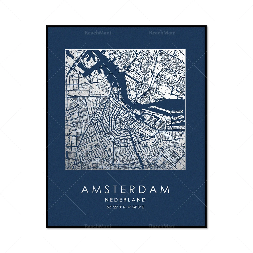 Amsterdam Square Map Printable Wall Art Canvas Painting Nordic Poster Living Room Home Decor