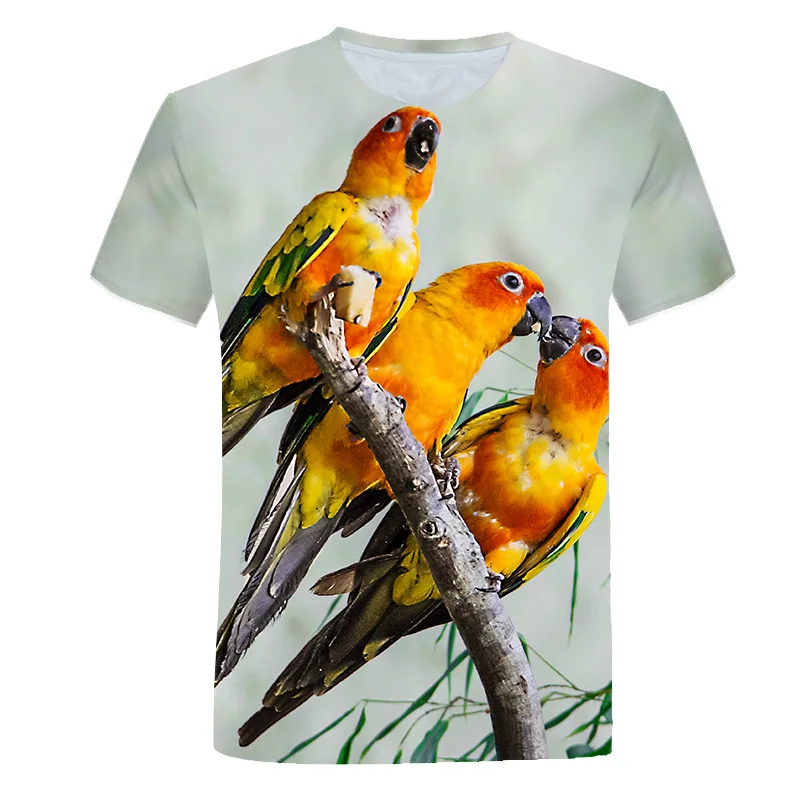 Fashion men\'s t-shirts With Parrot Pattern Summer 3D Casual Trend Color Print T-shirt Personality Funny Birds graphic t shirts