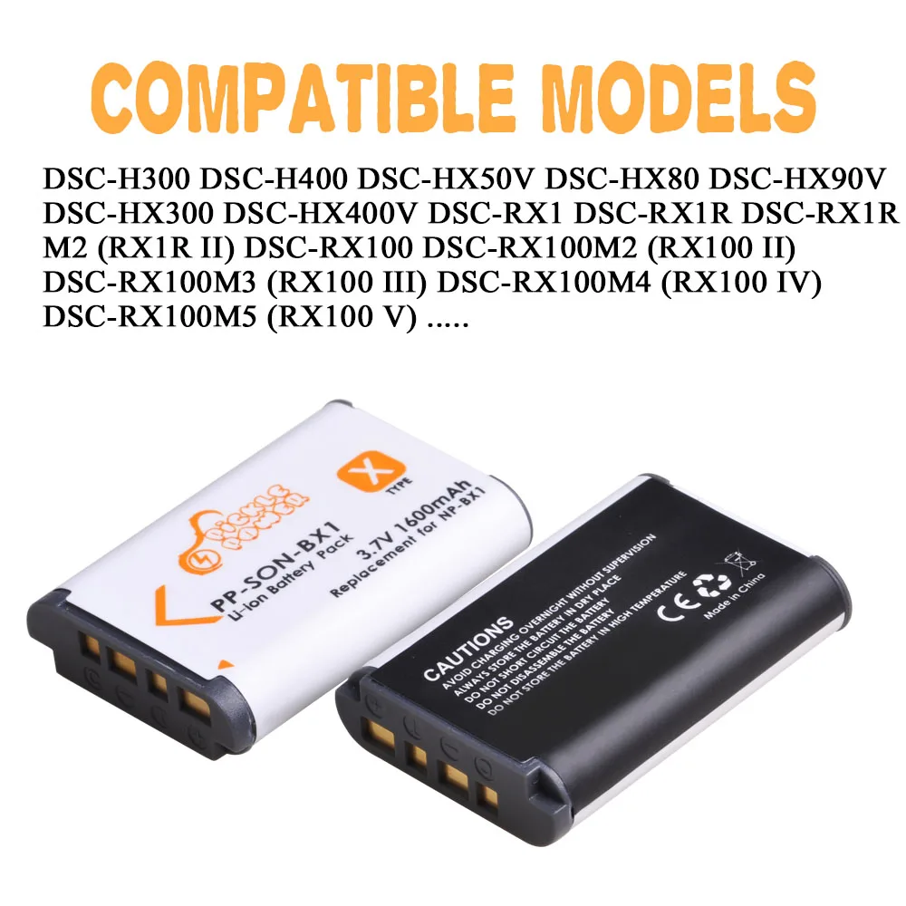 1600mAh NP-BX1 Battery for Sony ZV1F ZV-1 DSC RX1 RX100 M3 M2 RX1R WX300 HX300 HX400 HX50 HX60, Dual Charger for NPBX1