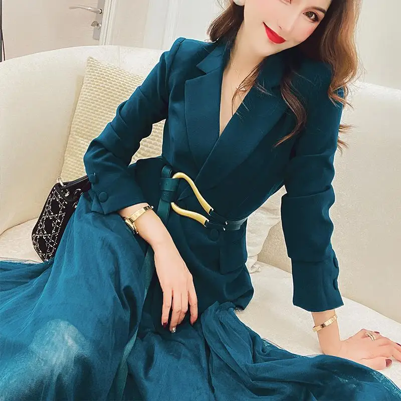 Fashion suit skirt  spring and autumn 2023 new women\'s suit jacket mesh  two-piece