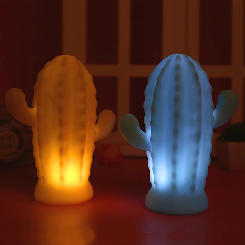 Cartoon Cactus Night Light Plastic LED Night Lights Ornament for Home Decoration Study, Living Room, Bedroom, Battery Operated