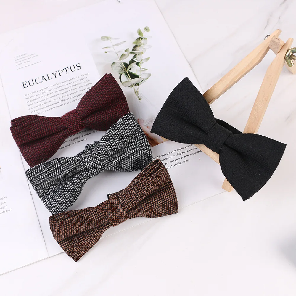 

Bowties For Men Luxuary Business Trend Solid Color Striped Cotton Bow Tie Shirt Wedding Groom Best Man Korean Version Of England