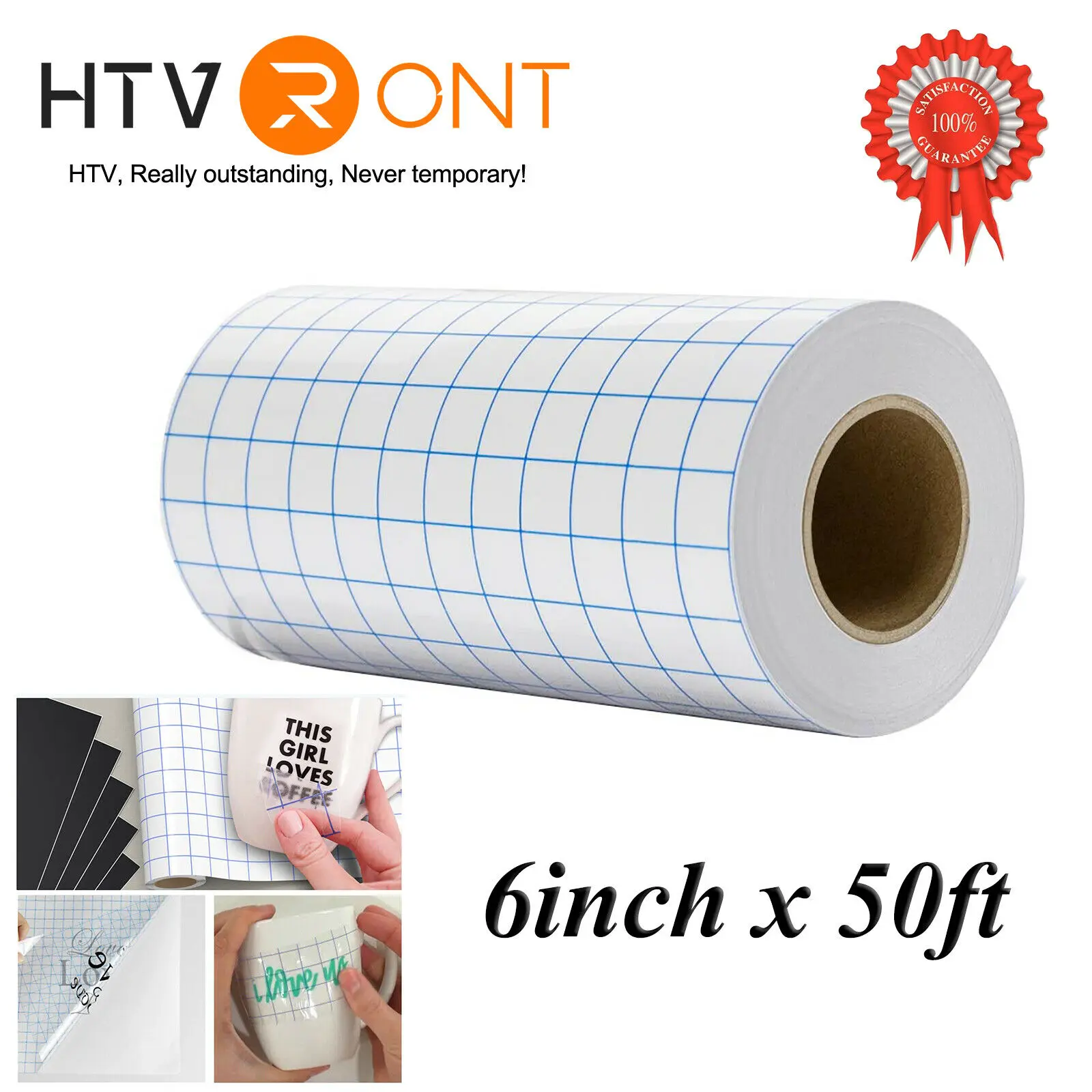 

HTVRONT 15cmX1500cm Transfer Tape Paper Blue Alignment Grid Application Film for Cup Car DIY Cricut Craft Decal Adhesive Vinyl