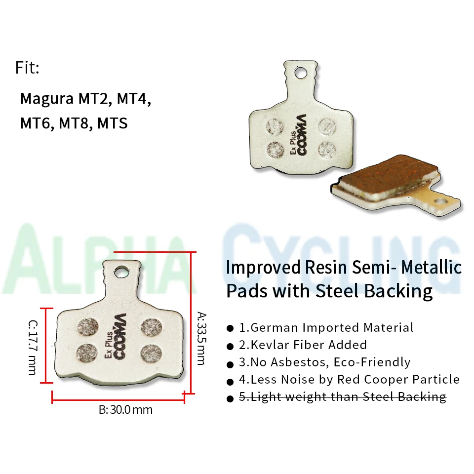 4 Pairs, Ex Plus Bicycle Disc Brake Pads for Magura MT2 MT4 MT6 MT8 Calipers, Improved Resin