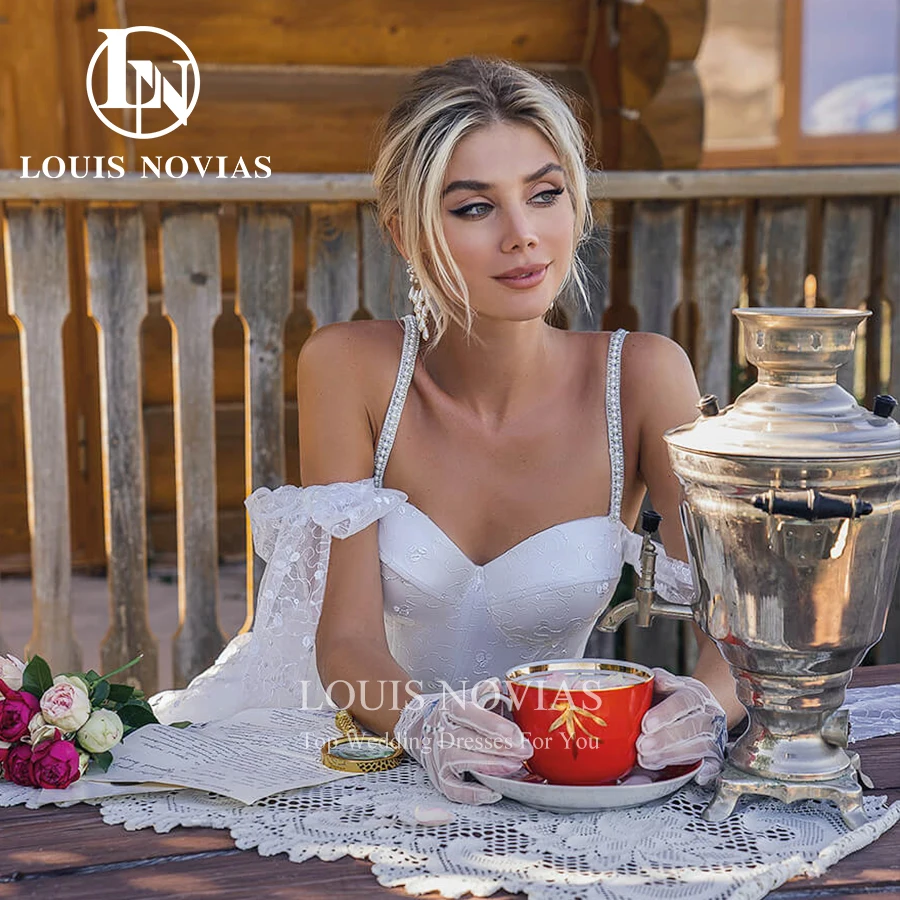 Louis novias a linha vestido de casamento sexy romântico miçangas cinta espaguete querida sem costas vestido de noiva praia vestidos de novia