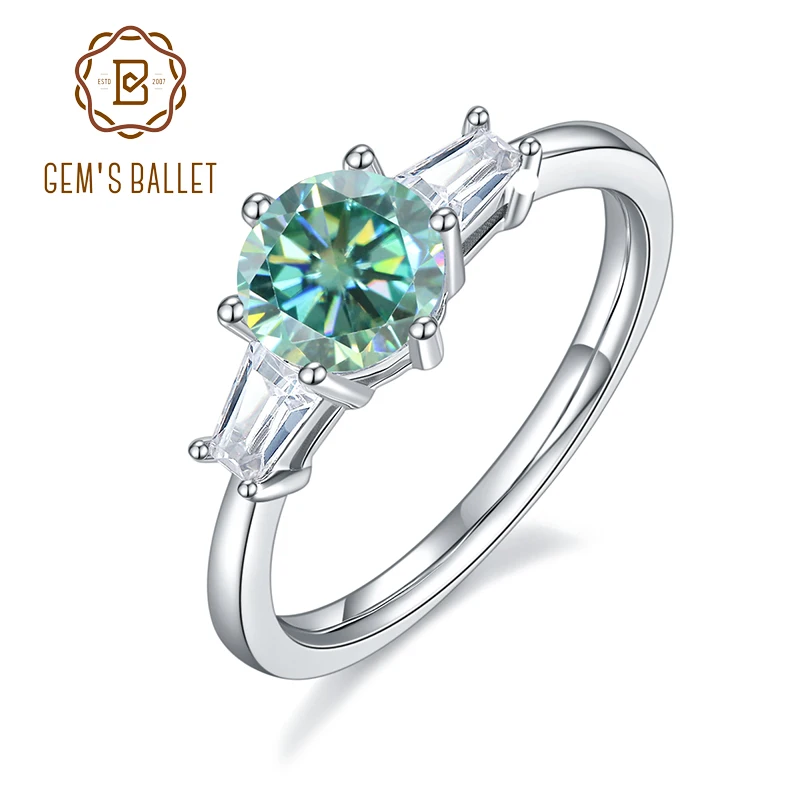 

GEM'S BALLET With Certificate 1ct Green Moissanite Rings For Women Elegant Bridal Jewelry 925 Silver Wedding Engagement Rings