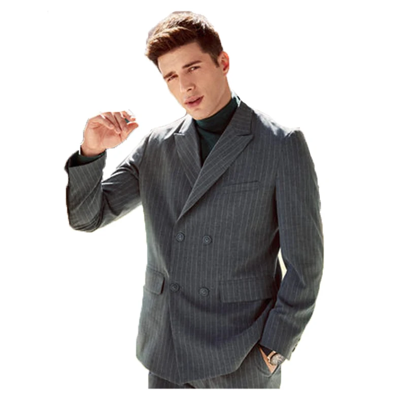 2020  Two Pieces Suit Stylish High Quality Grey  Stripe Men's Clothes Suits For Best Man Wedding And Business( Jacket+Pants)