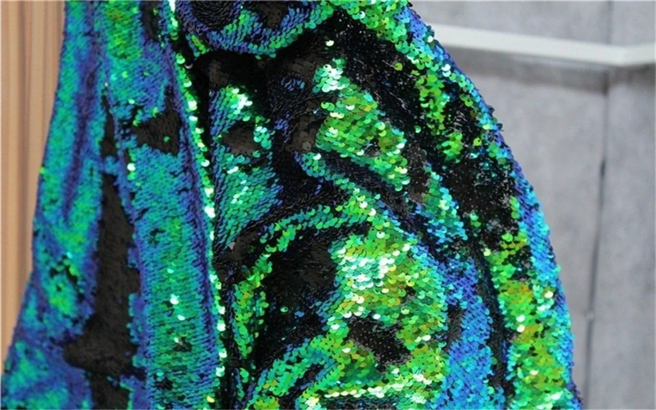 Embroidered Sequin Fabric Blue Green Fish Scale DIY Props Decor Mermaid Skirts Dress Stage Clothes Designer Fabric