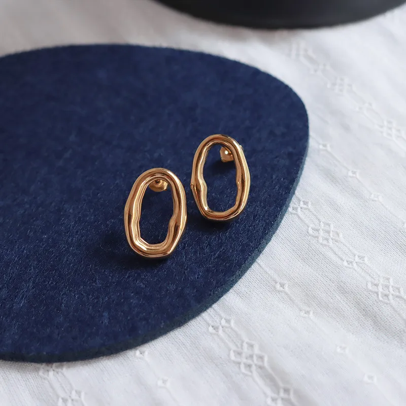 Pure Stainless Steel Simple Irregular Oval Chain Stud Earrings Fashion Jewelry 18 K Gold Plated Woman Titanium Steel Jewelry