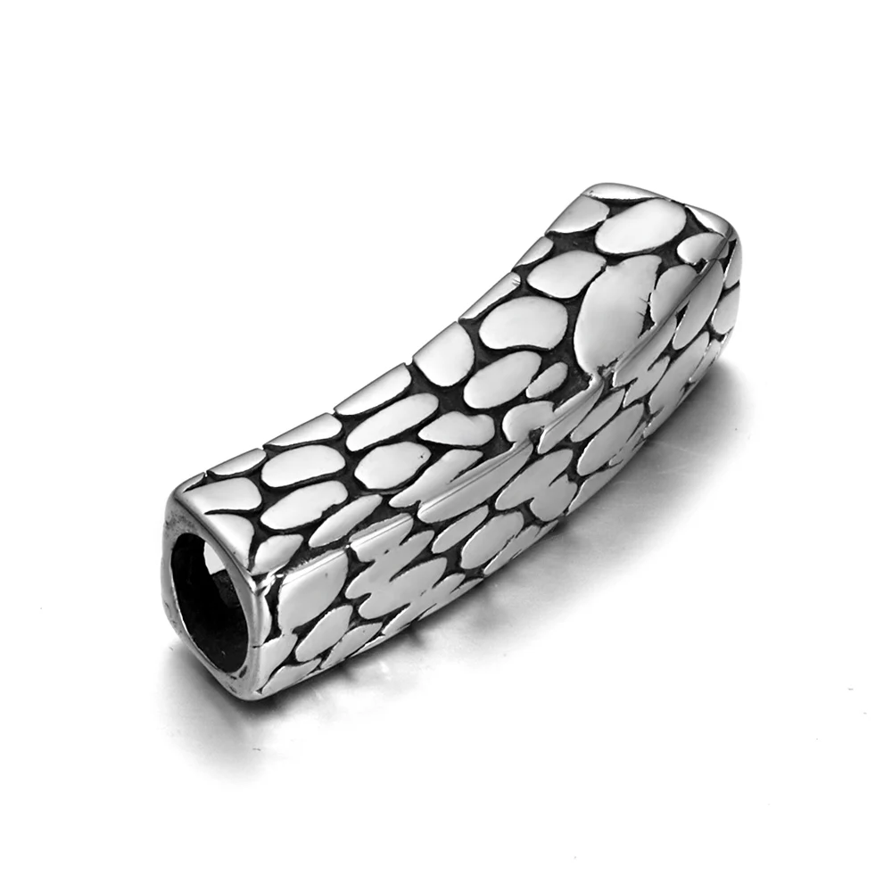 Stainless Steel 6.5mm Hole Tube Beads for Leather Bracelet Metal Slide Leopard Bead for DIY Making Jewelry Accessories