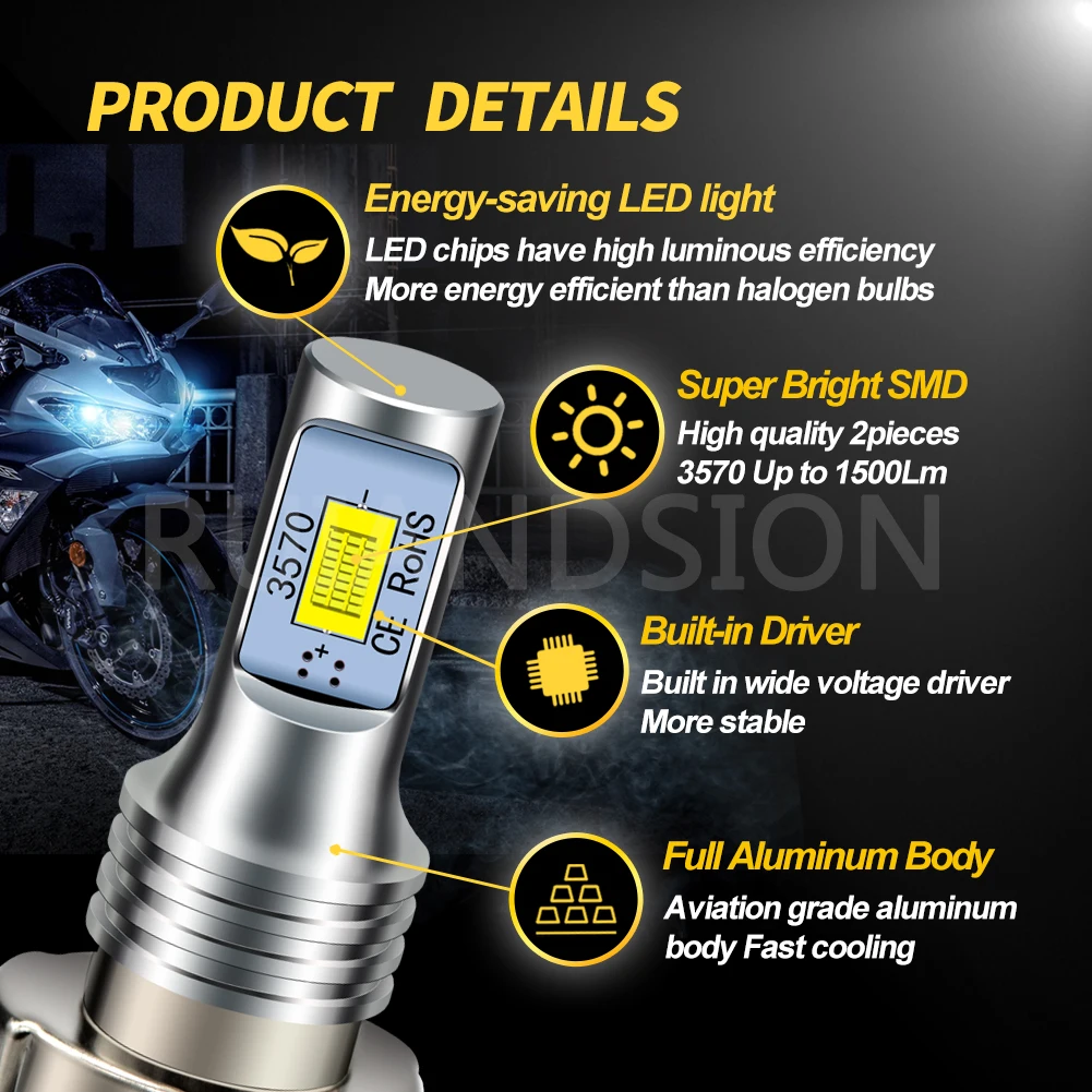 RUIANDSION 1Pcs P26S Motorbike Headlight Moped Scooter Tractor LED Bulb Tricycle Headlamp 3570SMD 1500Lm DC10-30V 12V 24V 6000K