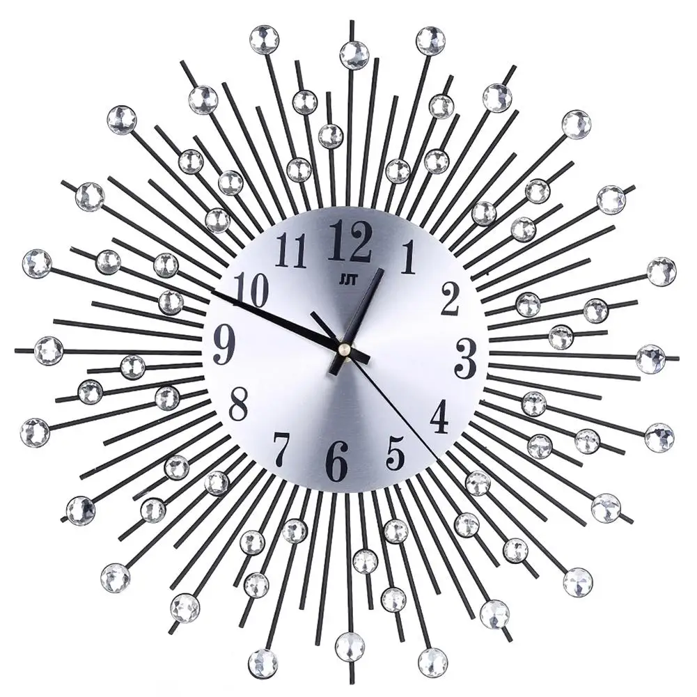 

HOT SALE!! Fashion Rhinestone Inlaid 3D Silent Quartz Wall Clock Home Bedroom Hanging Decor Round clock with rhinestone decorate