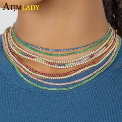 2025 Summer New Fashion Rainbow CZ Choker With 2mm Colorful CZ Tennis Chain Minimal Delicate Tiny Link Women Colorful Jewelry