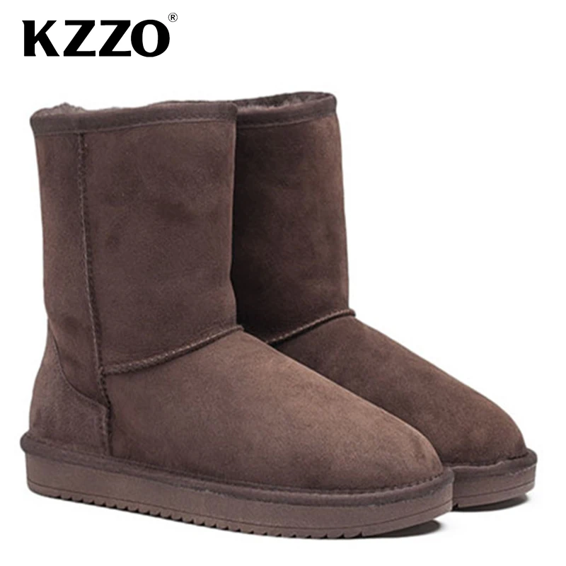 KZZO Australian Classic stivali da neve da uomo a metà polpaccio 100% vera pelle foderata in lana naturale Casual inverno caldo scarpe antiscivolo