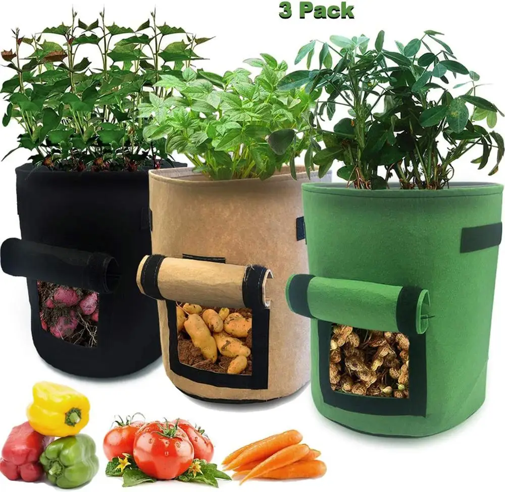 3PCS 7 Gallon Potato growing bag Planting Fabric Pots with Handle and Flap,Garden Bags for Vegetables,Tomatoes,Carrots,Onions