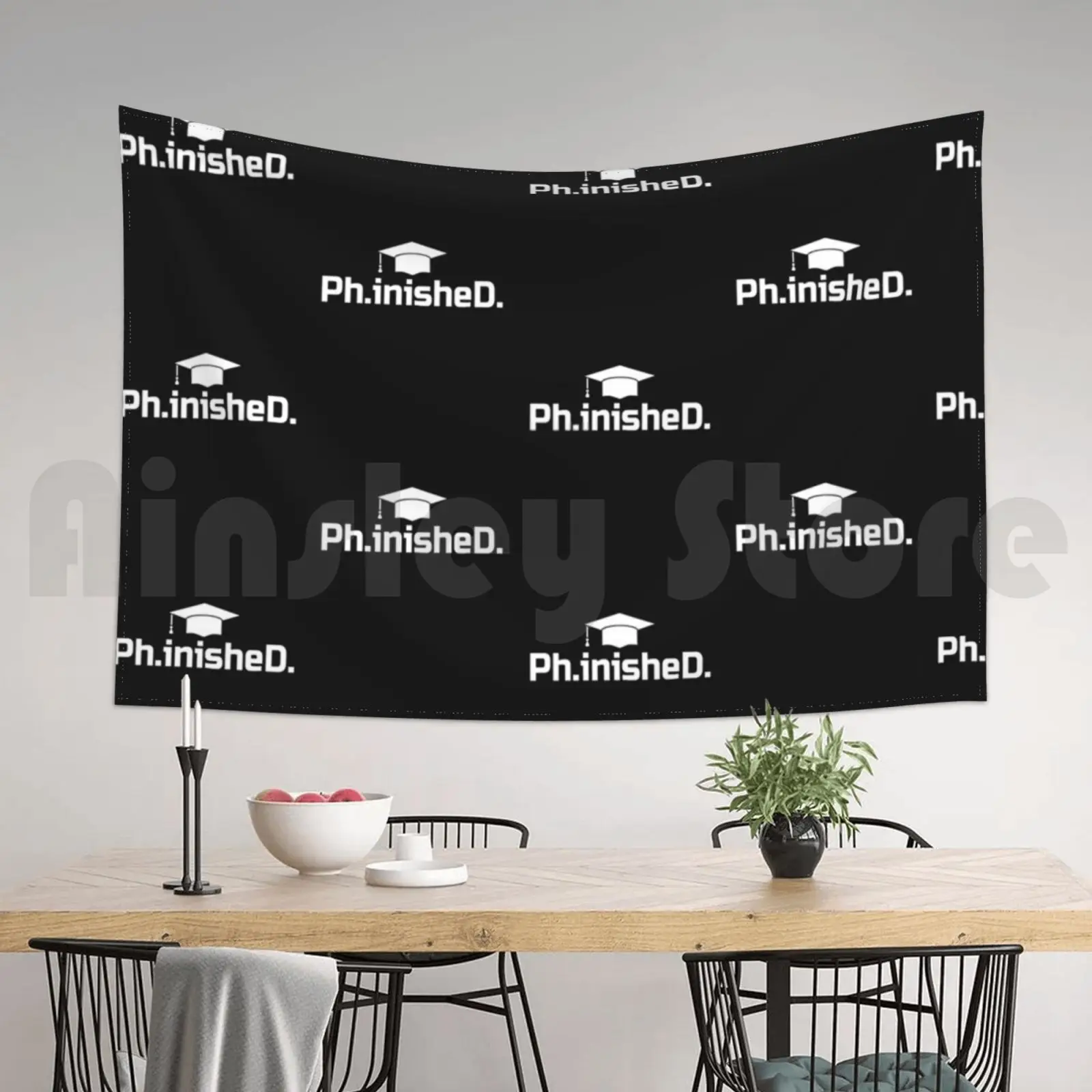 Phd Grad Gift-Phinished Tapestry Living Room Bedroom Phd Grad 2020 Graduate Commencement Graduationate - view 6