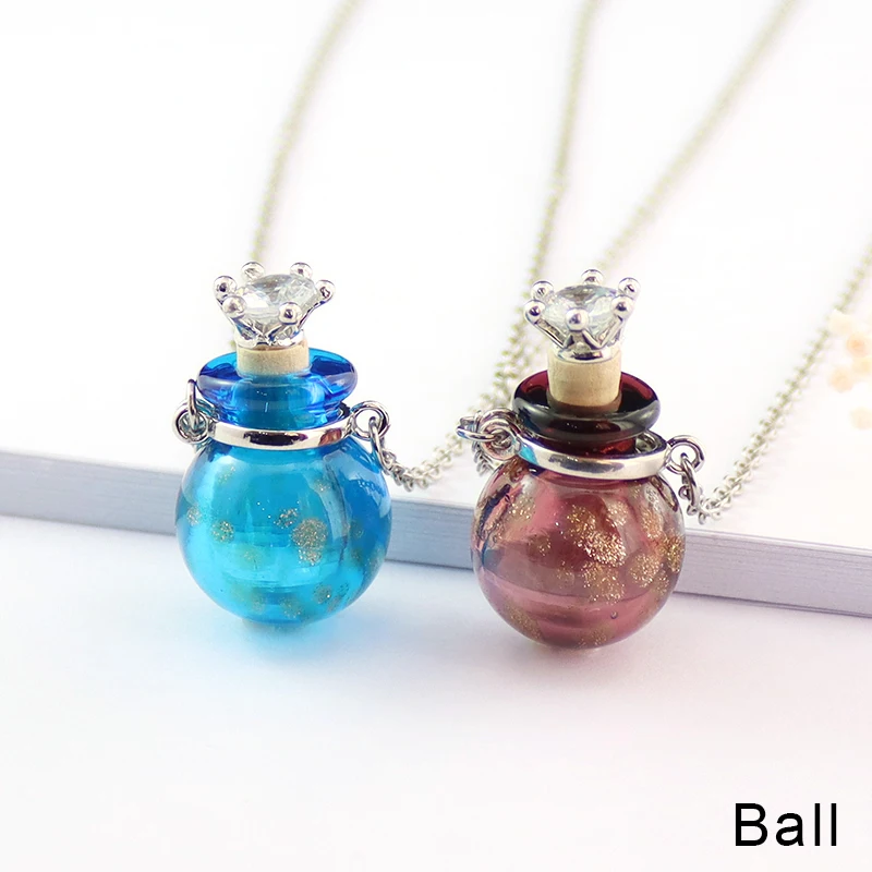 1PC  Murano Glass Perfume Necklace Essential Oil Diffuser Bottle Jewelry Necklace Stainless Steel Chain Necklace for women