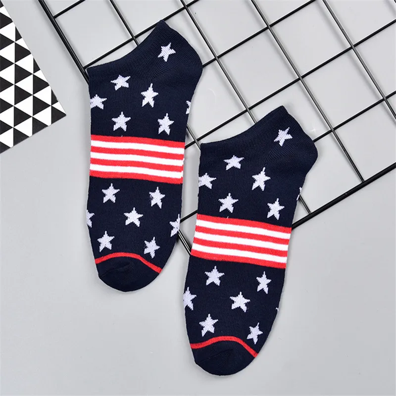 5 Pairs Europe Summer Latest Design Men White Boat Socks High Quality Cotton Business Striped Navy White Star Adult Short Socks