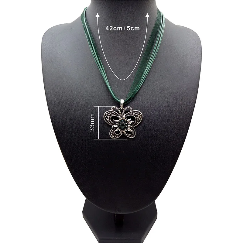 New Vintage Butterfly Necklace Jewelry Fashion Popular Retro Bohemia Style Ribbon Rope Chain Crystal Flowers Pendant Necklace