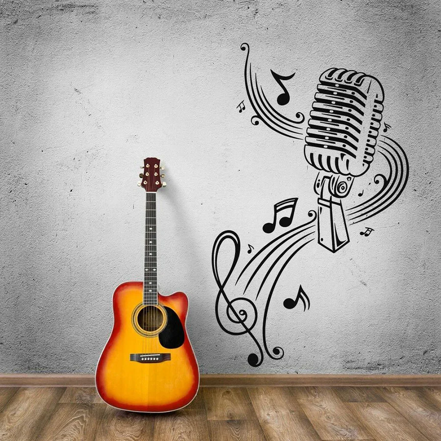 Music Note Vinyl Wall Decal Microphone Cool Wall Stickers Bedroom Music Studio Karaoke Interior Art Decor Window Decals S1098