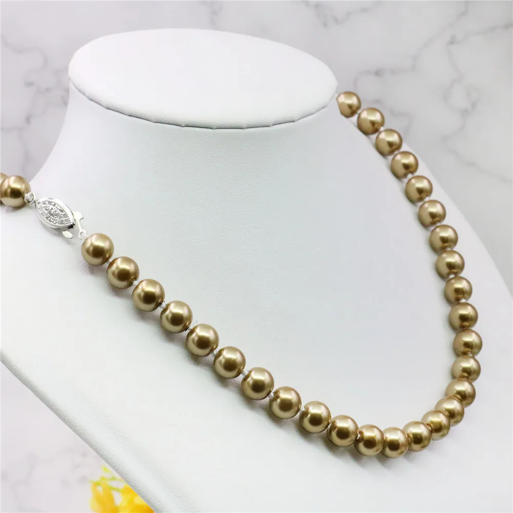 8 10 12 14mm Silvercolor Champagne South Sea Shell Pearl Necklace Pearl Jewelry Making Design Rope Chain Beads Girls Gifts