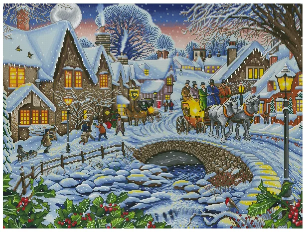 

Сказочный зимний снежный день, уличный город, наборы для вышивки крестом, рукоделие, 14CT, вышивка без печати, высокое качество, украшение ручной работы «сделай сам»
