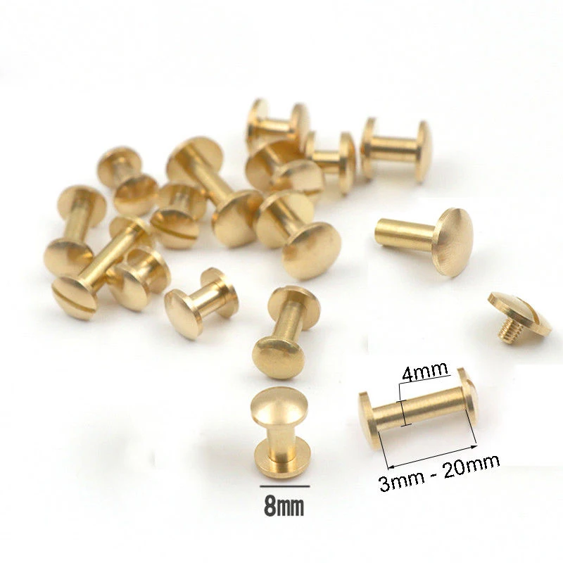 10pcs Solid Brass Binding Chicago Screws Nail Stud Rivets For Photo Album Leather Craft Studs Belt Wallet Fasteners 8mm Dome Cap