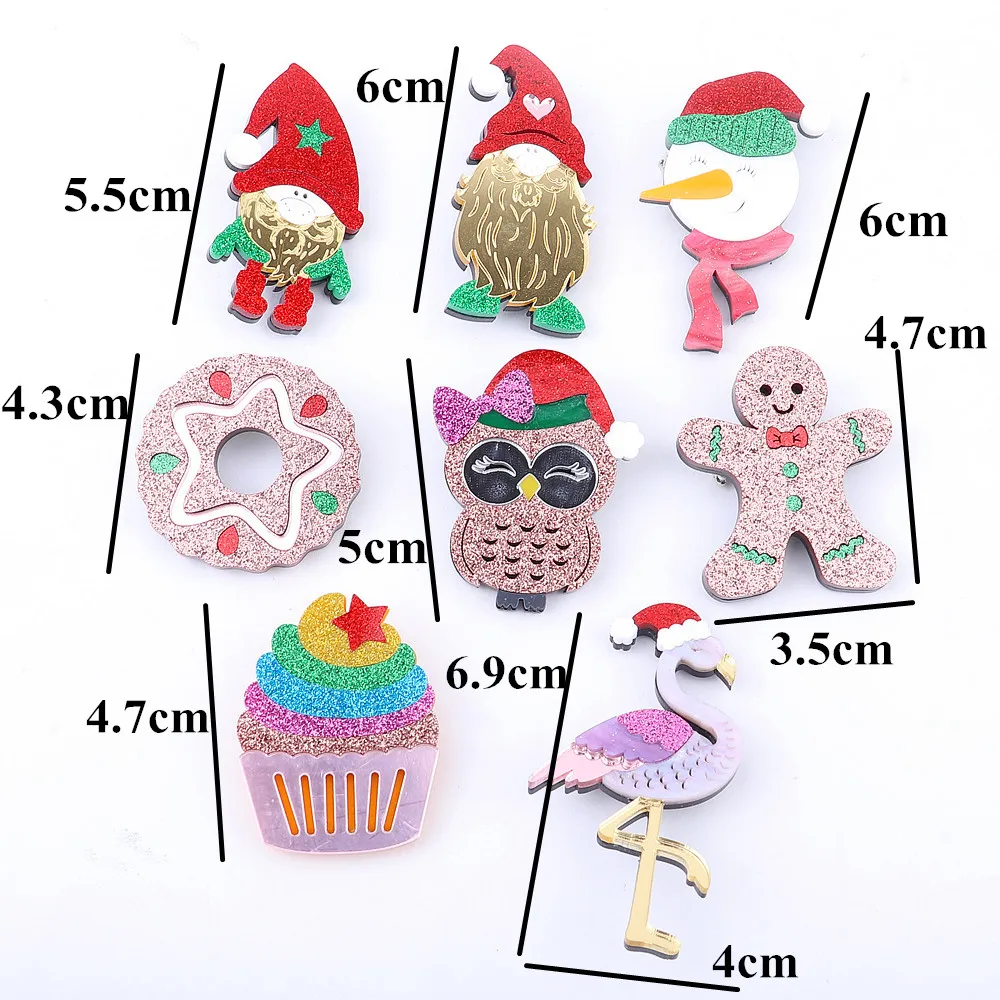 New Arrival Acrylic Snowman Santa Brooches For Women Fashion Jewelry Glitter Resin Animals Owl Flamingo Brooch Christmas Gifts