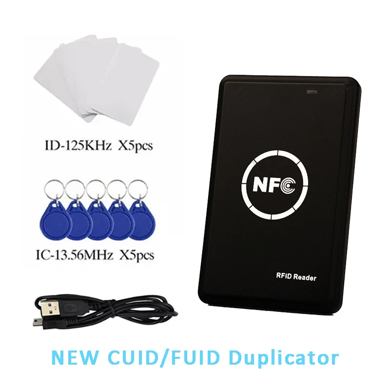 RFID Copier Duplicator 125KHz Key Fob NFC Smart Card Reader Writer 13.56MHz Encrypted Programmer USB UID T5577 EM4305 Cards Tags