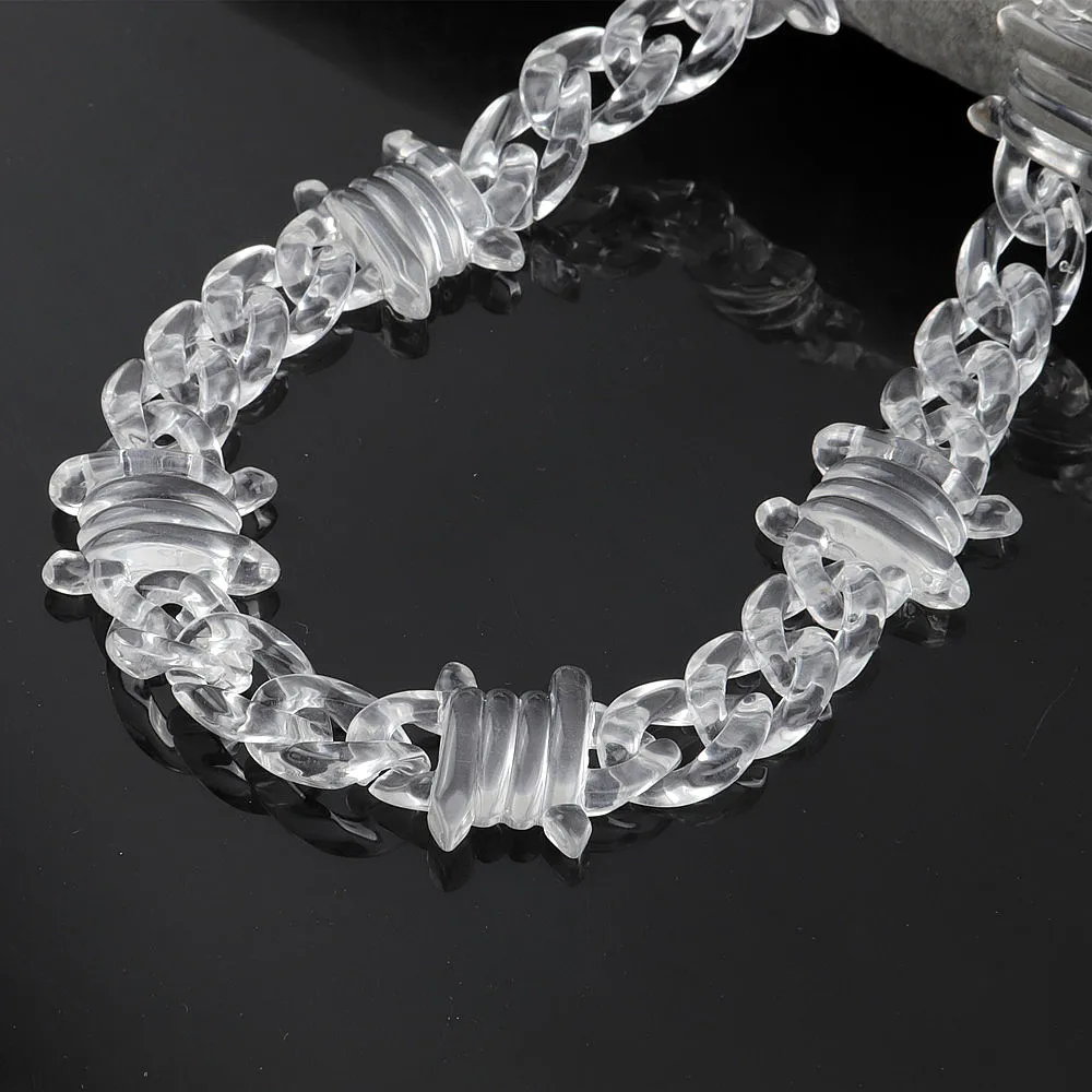 New Punk Transparent Acrylic Chain Lock Necklace For Men Women Resin Clear Spike Chain Collar Pendant Necklace Fashion Jewelry