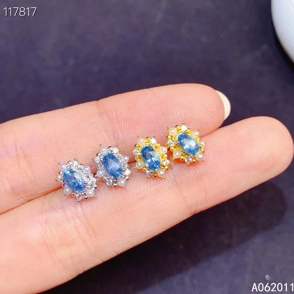 

KJJEAXCMY fine jewelry natural blue topaz 925 sterling silver popular girl earrings new Ear Studs support test