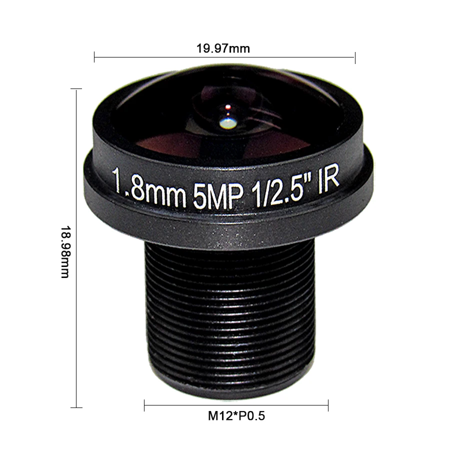 Objectif Fisheye IR M12 1.8mm, 5 mégapixels HD pour caméra IP HD 180D, grand Angle de vision F2.0 1/1/2 pouces