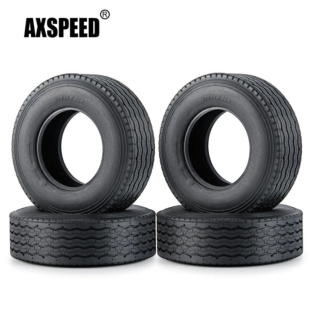 AXSPEED 1/2/4Pcs Rubber Front Wheel Tires w/ Foam 385/65 R 22.5 for Tamiya 1/14 RC Trailer Tractor Truck Car Model Upgrade Parts