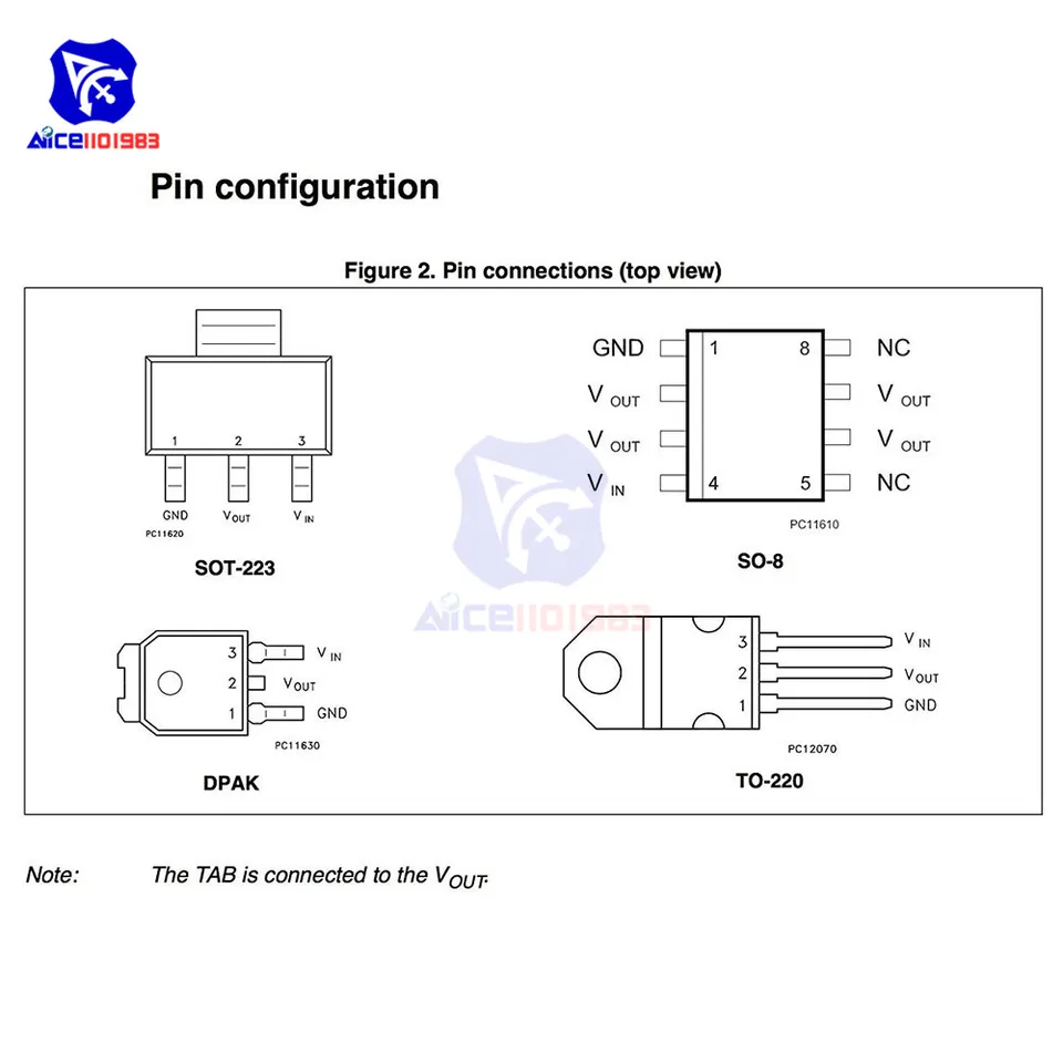 Lot De 5 Régulateurs De Tension LD1117V33 3.3V 950mA TO-220 - LD33V