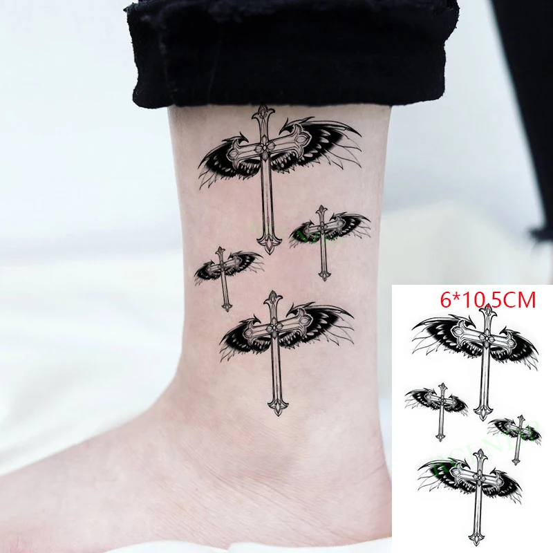 

Waterproof Temporary Tattoo Sticker Cross Wings Feather Body Art Flash Tattoo Fake Tattoo for Women Men