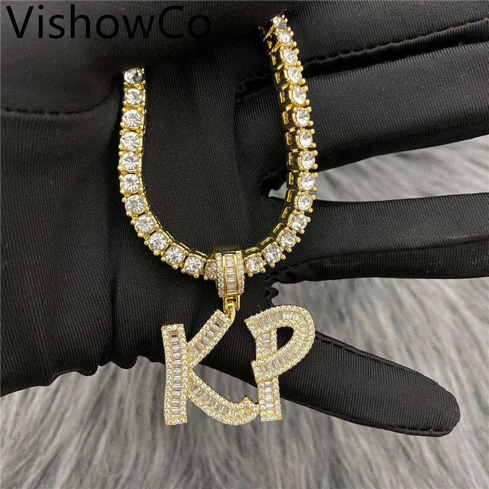 Custom Name Necklace Stainless Steel Tennis Chain Personalized Crystal Zircon Name Pendant Necklace Jewelry For Women Gifts