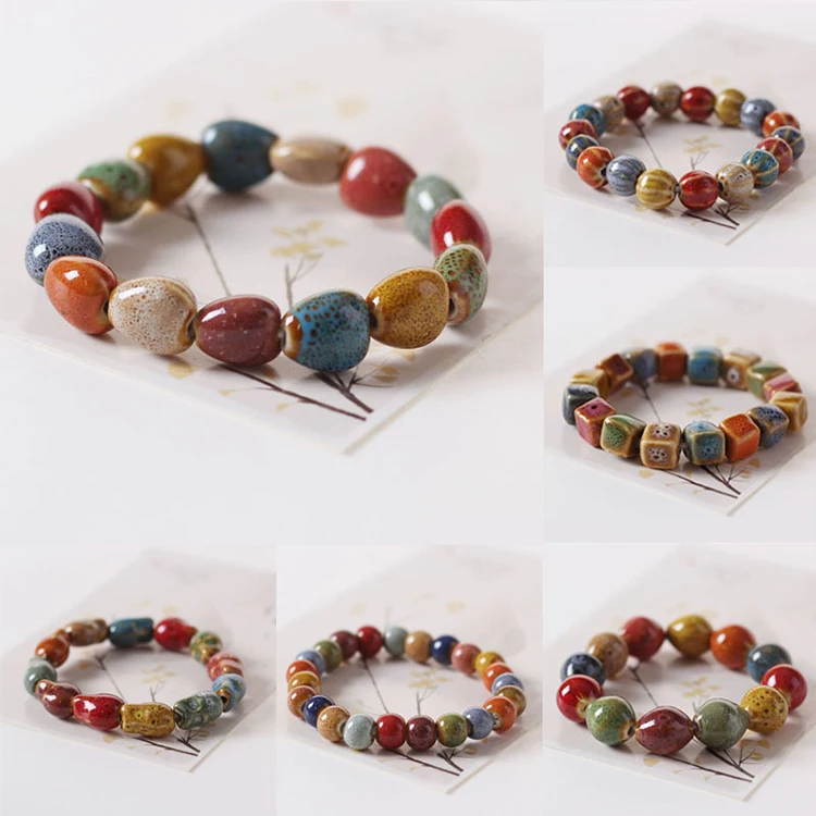 

DoreenBeads Ethnic Fashion Glaze Ceramic Beaded Dainty Bracelets Strand Bracelet Multicolor Elastic For Loves' Gifts 1 Piece