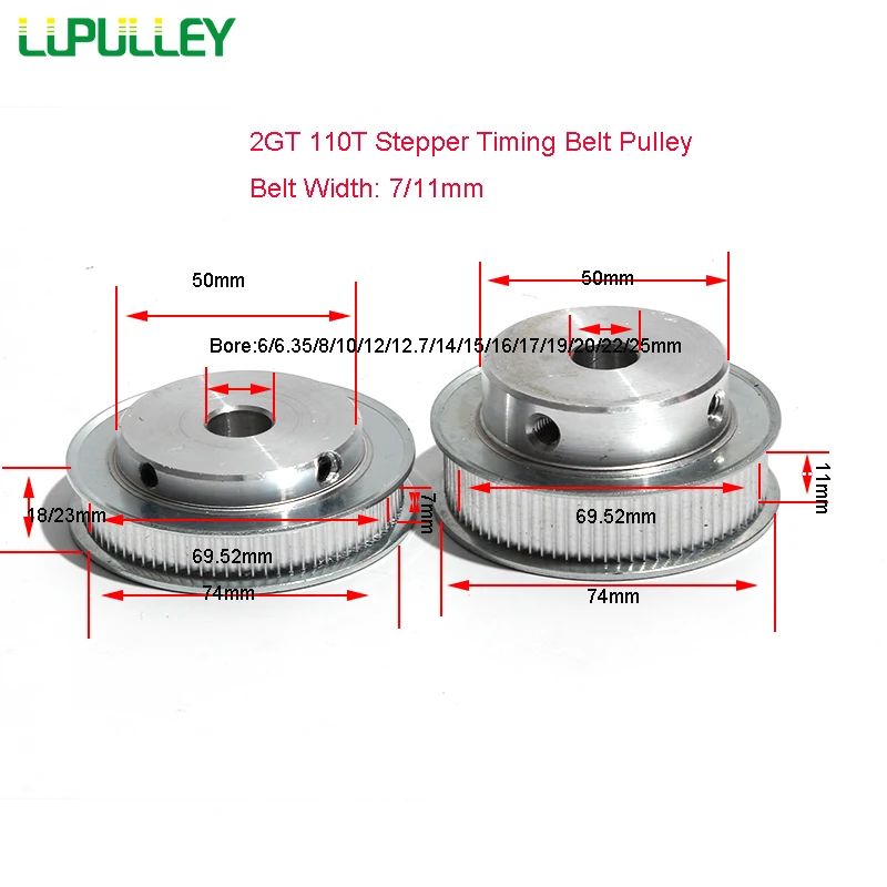 LUPULLEY 2GT 110T Timing Belt Pulley Bore 6/6.35/8/10/12/12.7/14/15/16/17/19/20mm  Stepper Synchronous Pulley  Wheel For DIY