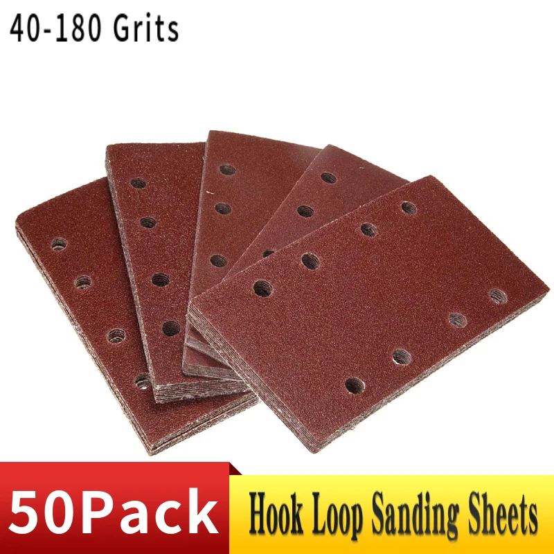 50 Pack 93*185mm Square Sandpaper 40-180 Grit Hook And Loop Sanding Sheets Aluminum Oxide For Orbital Palm Sander Polishing