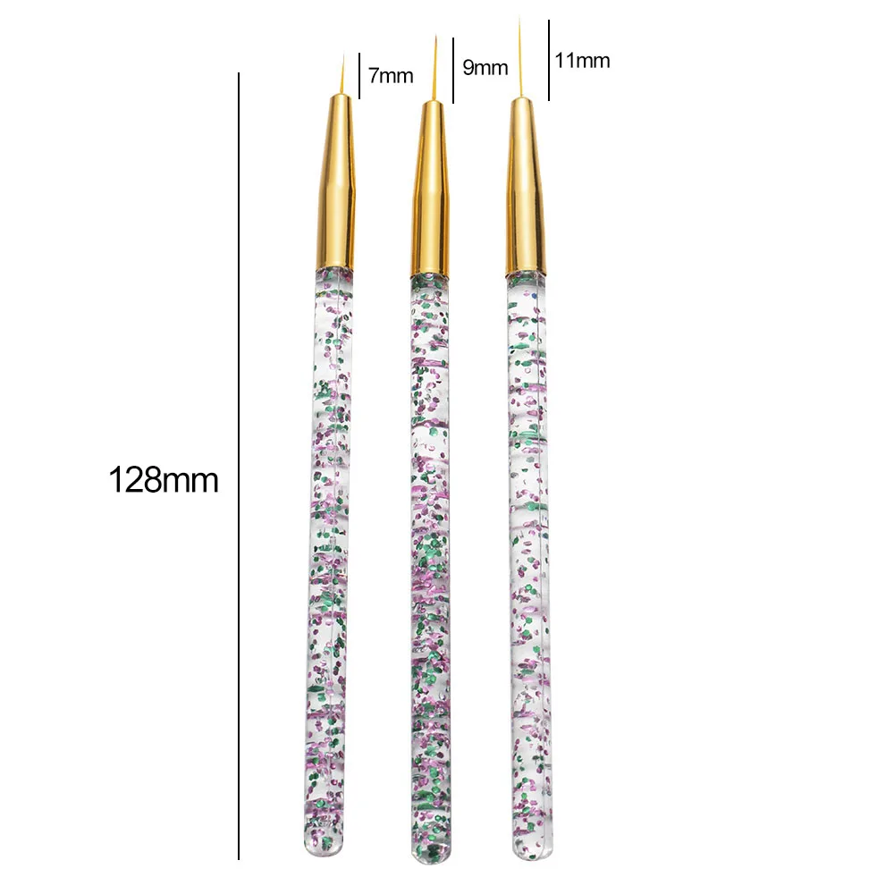 3Pcs Acrylic Nail Art Liner Brush Set 3D Tips Manicure French Stripe Ultra-thin Line Drawing Pen UV Gel Brushes Painting Tools