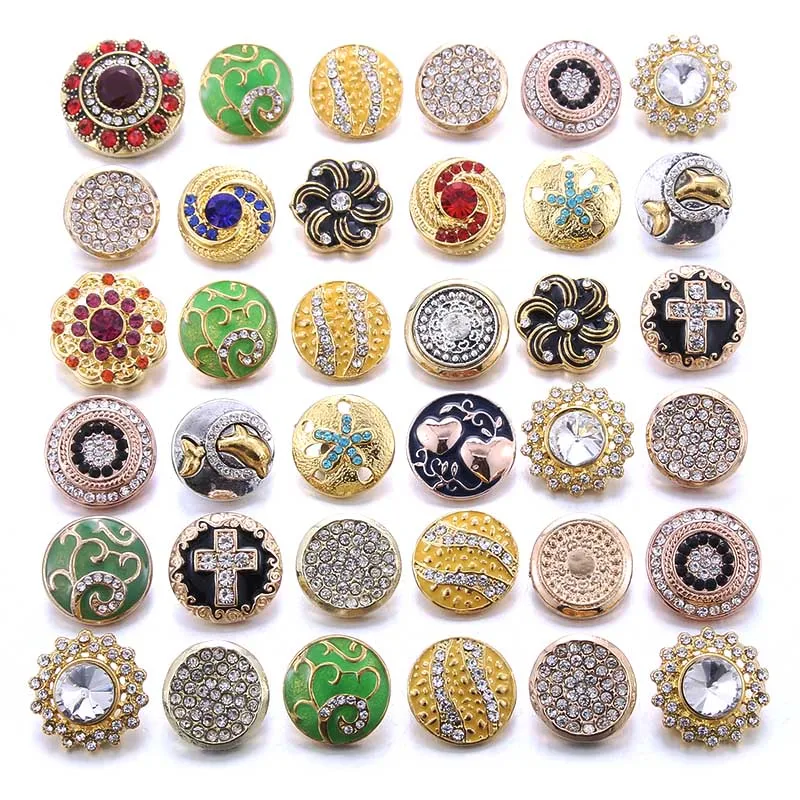 10pcs/lot Wholesale 18mm Snap Jewelry Resin Metal Rhinestone Flower 18mm Snap Buttons Fit Snap Button Bracelet Charms Jewelry