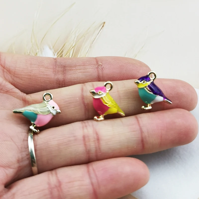 10pcs/pack 14*17mm 3D Cute Bird sparrow enamel Charms Connector fit Necklace bracelet DIY Fashion Jewelry Accessory